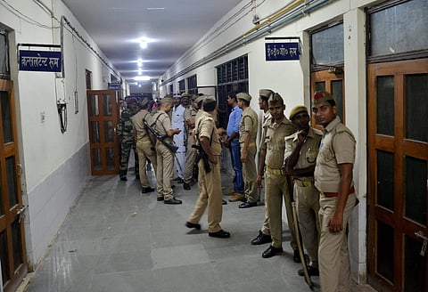 UP Police team Police inside the BRD Hospital for the investigation in Gorakhpur on Friday where at least 30 children died since the past two days allegedly due to oxygen supply cut on Friday. | PTI