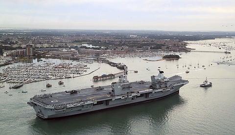Britain's new flagship HMS Queen Elizabeth arrives in Portsmouth (AP)