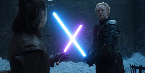 A Youtube video in which swords are replaced by lightsabers in the sparring match between Arya Stark and Brienne of Tarth in Game of Thrones has amassed more than 20 lakh views.