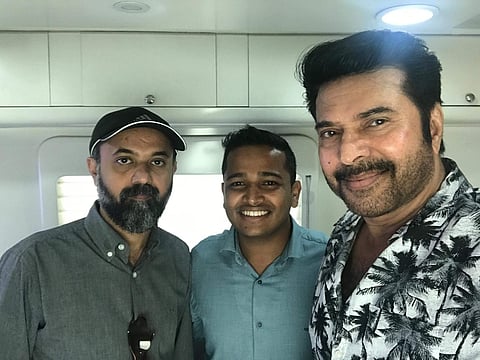 Writer Unni R, Basil Joseph and Mammootty. (Photo | Facebook/Basil Joseph)