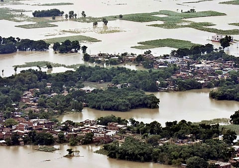 An aerial view of a flood-hit region of Motihari district in Bihar on Friday. | PTI
