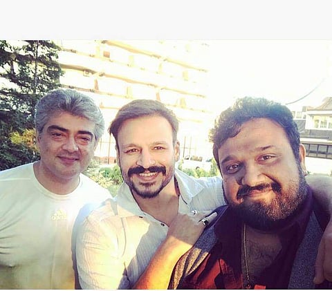 Tamil superstar Ajith, Bollywood actor Vivek Oberoi and director Siva. (Photo | Facebook/Vivek Oberoi)
