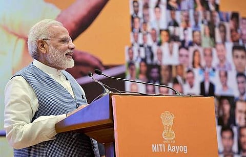 Prime Minister Narendra Modi addressing young CEOs during the Champions of Change initiative organised by the NITI Aayog in New Delhi on August 22. (Photo | PTI)