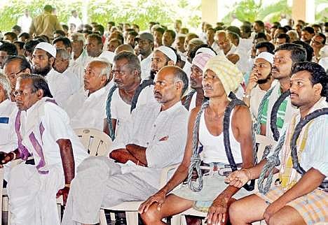 Villagers and farmers attending the public hearing on Kaleshwaram project in Karimnagar on Tuesday | express PHOTO