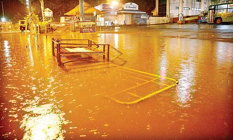 Rains that lashed city on Wednesday evening left this street near Shivajinagar bus stand totally waterlogged | PUSHKAR V