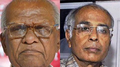(Left) CPI's veteran leader comrade Govind Pansare. (Right) President of Maharashtra Anti-Superstition Association Narendra Dabholkar. (File Photos | PTI)
