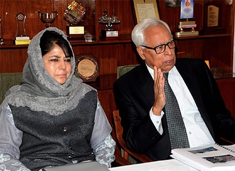 Jammu and Kashmir Governor N N Vohra, right. and state Chief Minister Mehbooba Mufti. (File | PTI)