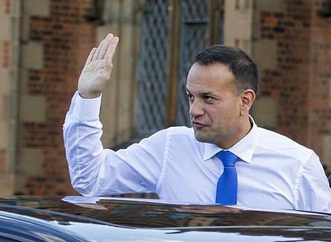 Irish Prime Minister Leo Varadkar waves as he arrives at the university in Belfast to make a speech on his first visit to Northern Ireland on August 4. (Photo | AP)