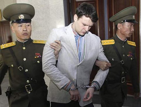 American student Otto Warmbier who was sentenced to 15 years' hard labour in the North Korea for trying to steal a propaganda poster (File | AP)