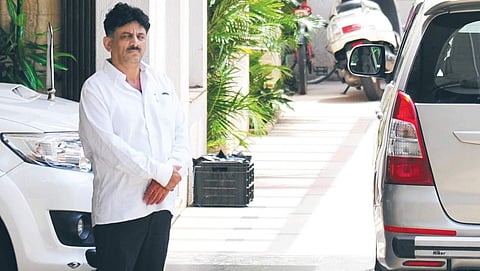 Energy Minister D K Shivakumar at his residence in Sadashivanagar, during the I-T raids. (File | Express)