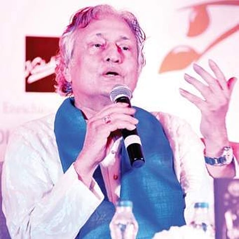 Amjad Ali Khan speaks at the Poetry Festival in the city on Saturday