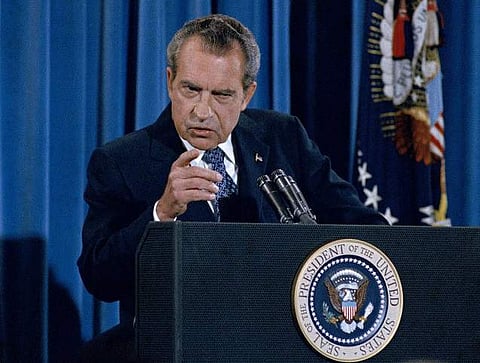 The Watergate scandal, a major political event that occurred in the United States in the 1970's leading to the resignation of U.S President Richard Nixon. (AP)