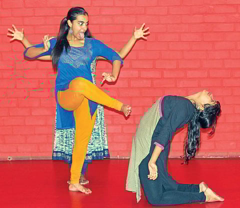 Shraavya practising her moves with another dancer during rehearsals