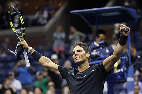 Rafael Nadal, of Spain, reacts after defeating Taro Daniel, of Japan, at the U.S. Open tennis tournament, early Friday, Sept. 1, 2017, in New York. | AP
