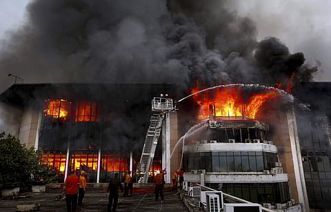 The fire which broke out in a government building in Islamabad, Pakistan. (Photo | PTI)