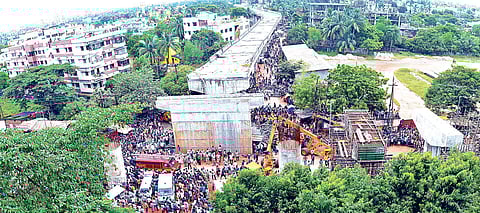 A bird’s eyeview of the under-construction flyover that collapsed near Bomikhal in Bhubaneswar on Sunday | biswanath swain