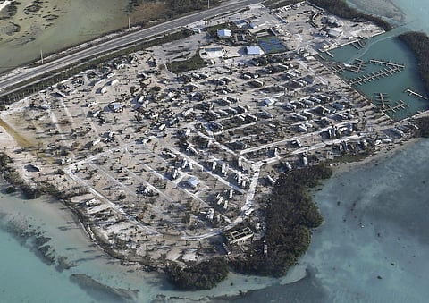 Overturned trailer homes are shown in the aftermath of Hurricane Irma, Monday, Sept. 11, 2017, in the Florida Keys. | AP