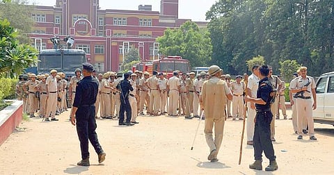 Police at the Ryan International School in Gurgaon. (Photo |PTI)