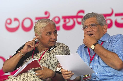 Social activist Medha Patkar and CPI(M) general secretary Sitaram Yechury at the Gauri Lankesh protest rally in Bangalore on Tuesday. (Nagesh Polali | EPS)