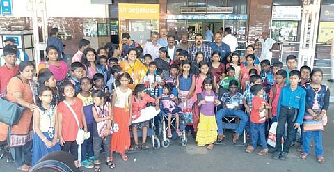 The students with disabilities at the Kochi airport before embarking on a flight to the capital on Tuesday