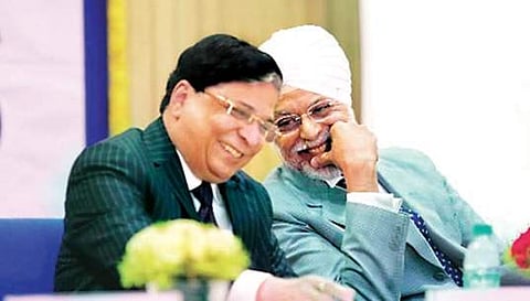 CJI Dipak Mishra (left) and with former CJI J S Khehar