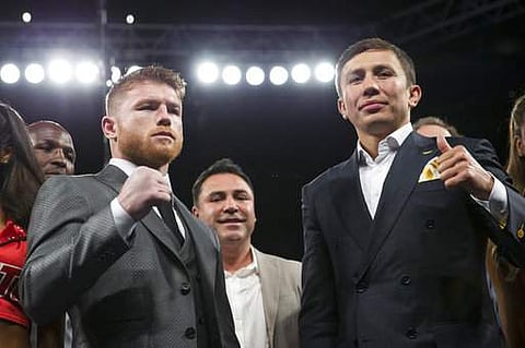 Saul 'Canelo' Alvarez (L) and Gennady Golovkin pose in Las Vegas. (File | AP)
