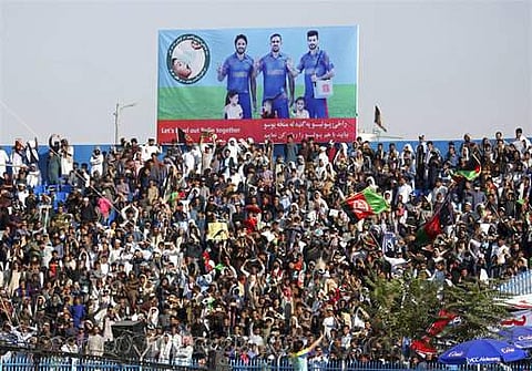 Afghan cricket fans celebrate during a match between Mis-E-Ainak Knights' and Boost Defenders, in Kabul, Afghanistan, Wednesday, Sept. 13, 2017.|AP