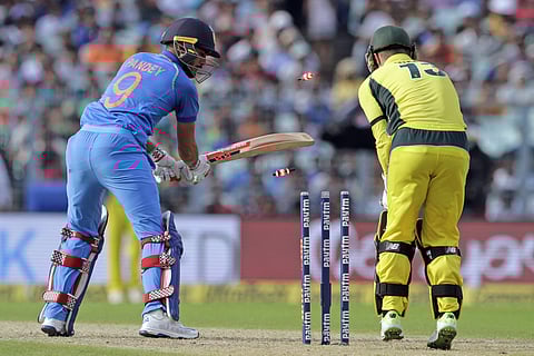 India's Manish Pandey gets bowled by Ashton Agar (AP)