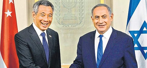 Singapore PM Lee Hsien Loong with his Israeli counterpart Benjamin Netanyahu