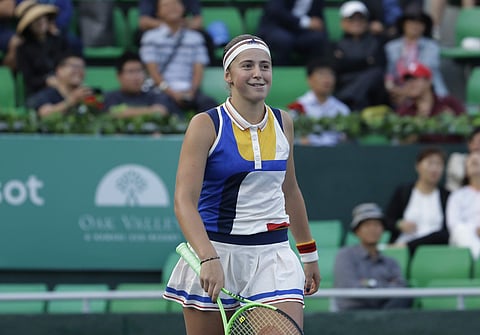 Jelena Ostapenko of Latvia during her match against Nao Hibino of Japan at the Korea Open tennis championships in Seoul (AP)
