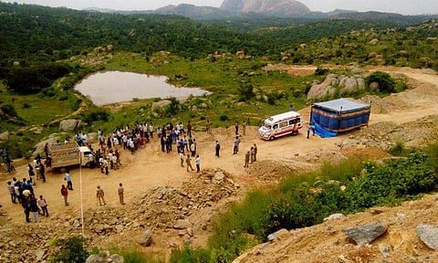 Postmortem is taking place in the spot IT official's son Sharatha was murdered and buried. (Express Photo Service | Vinod Kumar T)