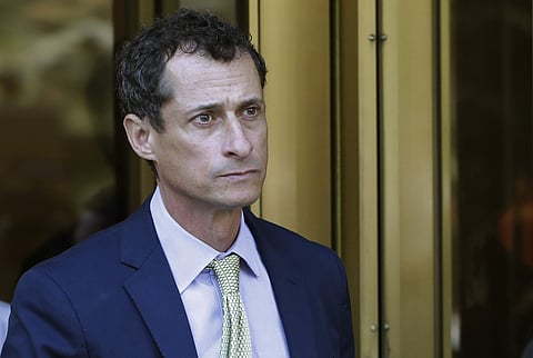 Former Congressman Anthony Weiner leaves federal court following his sentencing. | AP