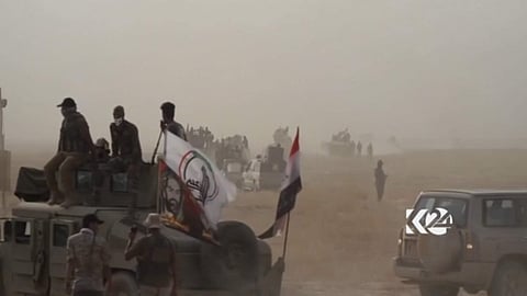 This image made from video provided by 'Kurdistan 24' shows an Iraqi tank moving into a position.