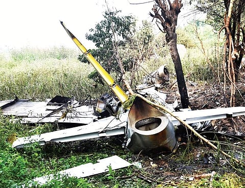 A trainer aircraft of the Indian Air Force on Thursday crashed in Keesara village in Medchal district of Telangana | R SATISH BABU