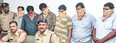 Police produce the accused before the media in Vijayawada on Thursday | Express