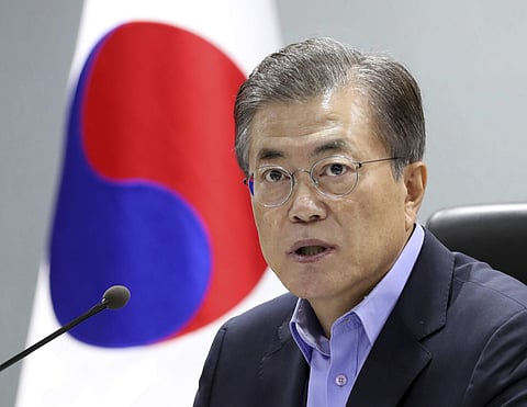 South Korean President Moon Jae-in speaks as he presides over a meeting of the National Security Council at the presidential Blue House in Seoul. | ap