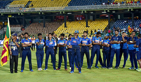Sri Lankan cricket team at presentation ceremony after India win the ODI Series during the fifth ODI match in Colombo Sri Lanka on Sunday. | PTI