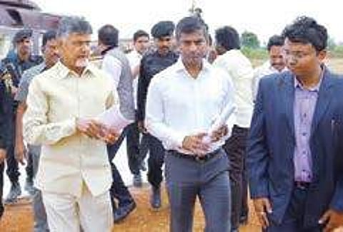 Chief Minister Chandrababu Naidu arrives to lay the foundation stone for an Apollo Tyres manufacturing facility in Chittoor district on Tuesday | Express