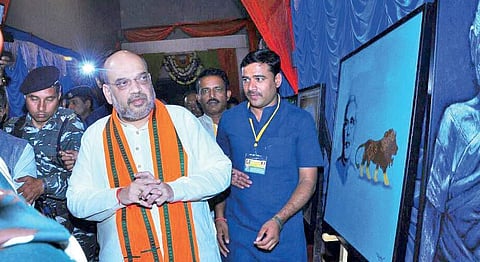 BJP national president Amit Shah inaugurates an art exhibition in Bengaluru
