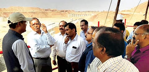 Members of the CWC team interacting with officials at the Kaleshwaram Project site | Express photo