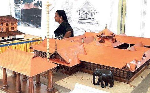 Models of Varikkassery Mana and other traditional temple structures on display at Vasthu Vidya Gurukulam stall at Museum. The exhibition was organised as part of the Loka Kerala Sabha summit Kaviyoor Santhosh