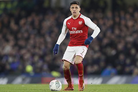 In this file photo dated Wednesday, Jan. 10, 2018, Arsenal's Alexis Sanchez during the English League Cup semifinal first leg soccer match between Chelsea and Arsenal at Stamford Bridge stadium in London. | AP
