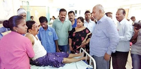 Hassan District Minister A Manju visits the injured in Hassan on Saturday