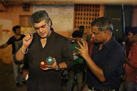 Ajith and Gautham Menon during the shooting of 'Thala 55'