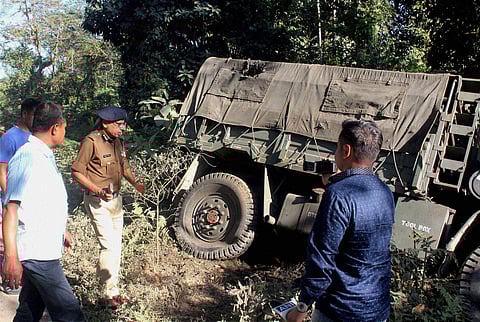 File Image of Assam DGP Mukesh Sahay at spot after three Indian army troopers were killed and four other critically injured as suspected ULFA(I) militants ambushed then at Pengri in Tinsukia district, Assam during 2016. | PTI
