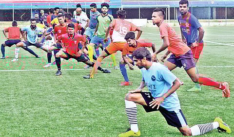 Karnataka players during a practice session in Bengaluru | express