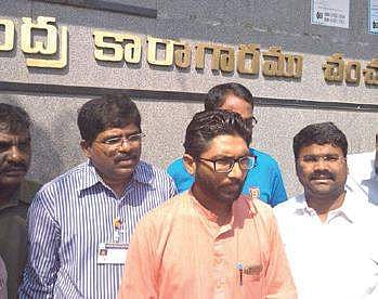 Jignesh Mevani comes out of Chanchalguda jail in Hyderabad after meeting MRPS chief Manda Krishna Madiga on Wednesday | Express photo