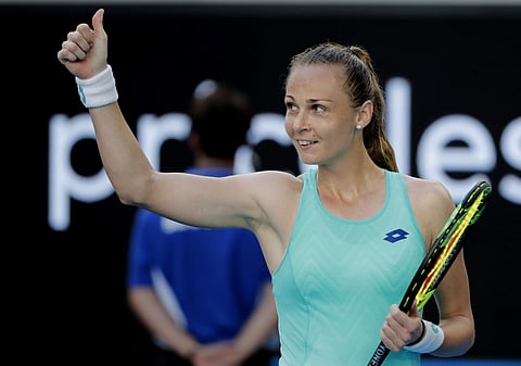 Slovakia's Magdalena Rybarikova reacts after defeating Ukraine's Kateryna Bondarenko during their third round match at the Australian Open | AP