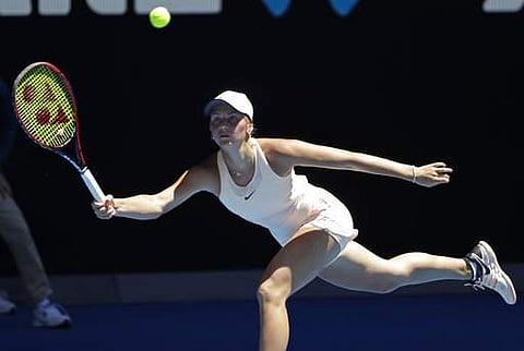 Ukraine's Marta Kostyuk hits a forehand return to compatriot Elina Svitolina during their third round match at the Australian Open tennis championships in Melbourne | Photo: AP