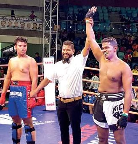 Girish R Gowda(right) won gold at the National Federation Cup on Friday